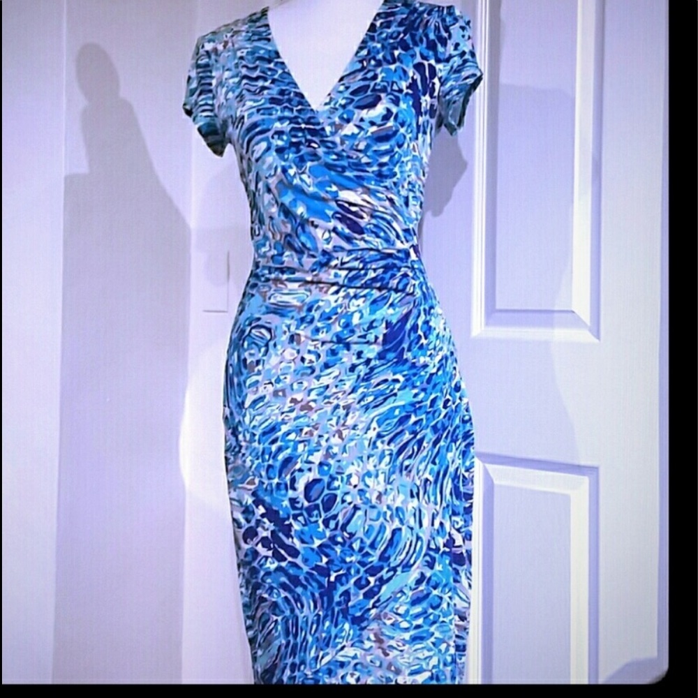 Wrap dress in pretty blue hues